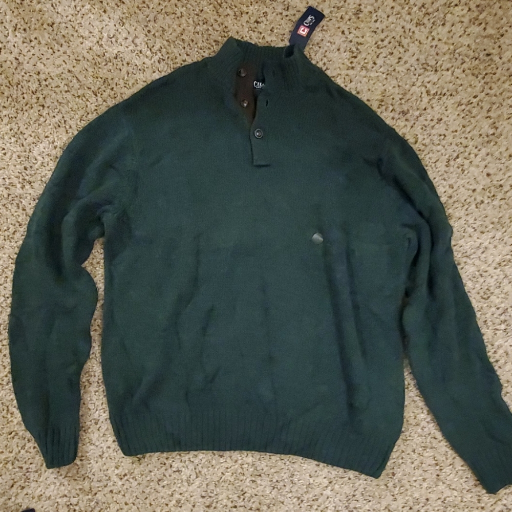 Chaps Solid Suede Trim Sweater